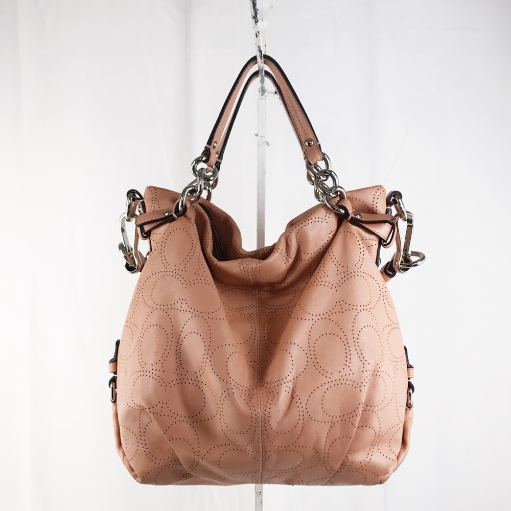 Coach Brooke Perforated Peach Leather Hobo Bag
